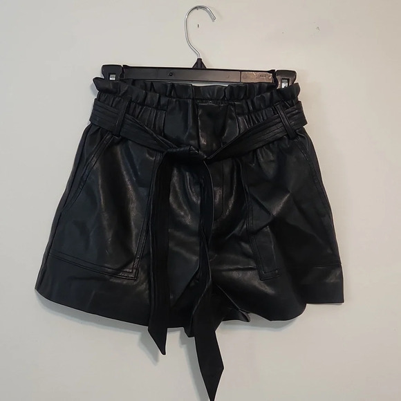 Blank NYC Vegan Leather Paper Bag Shorts Black 26